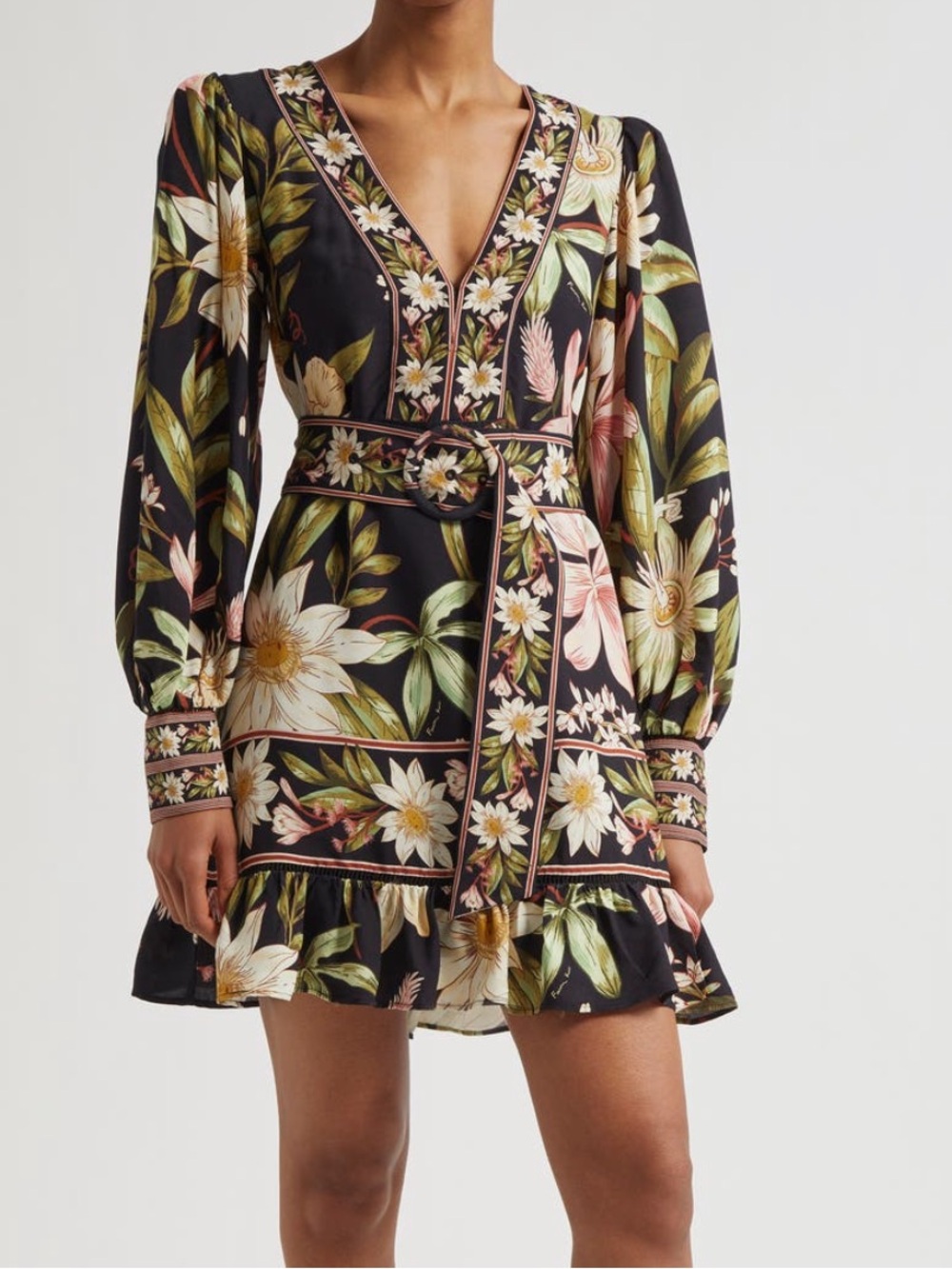 Farm Rio Black Surreal Flowers Long Sleeve Mini Dress Size Medium